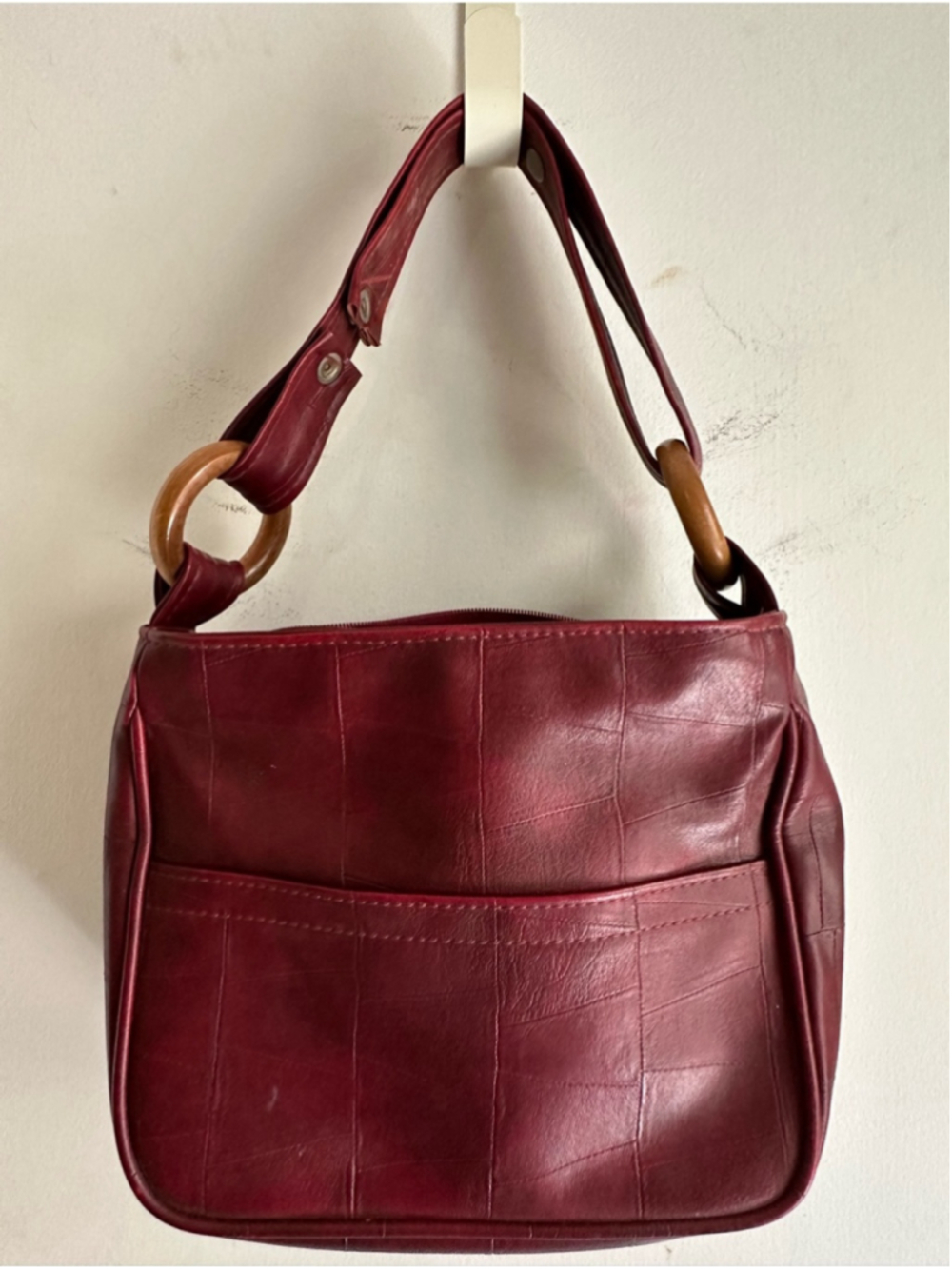 Handmade Burgundy Genuine Leather Purse Wallet Matching Set Patchwork Artisan
